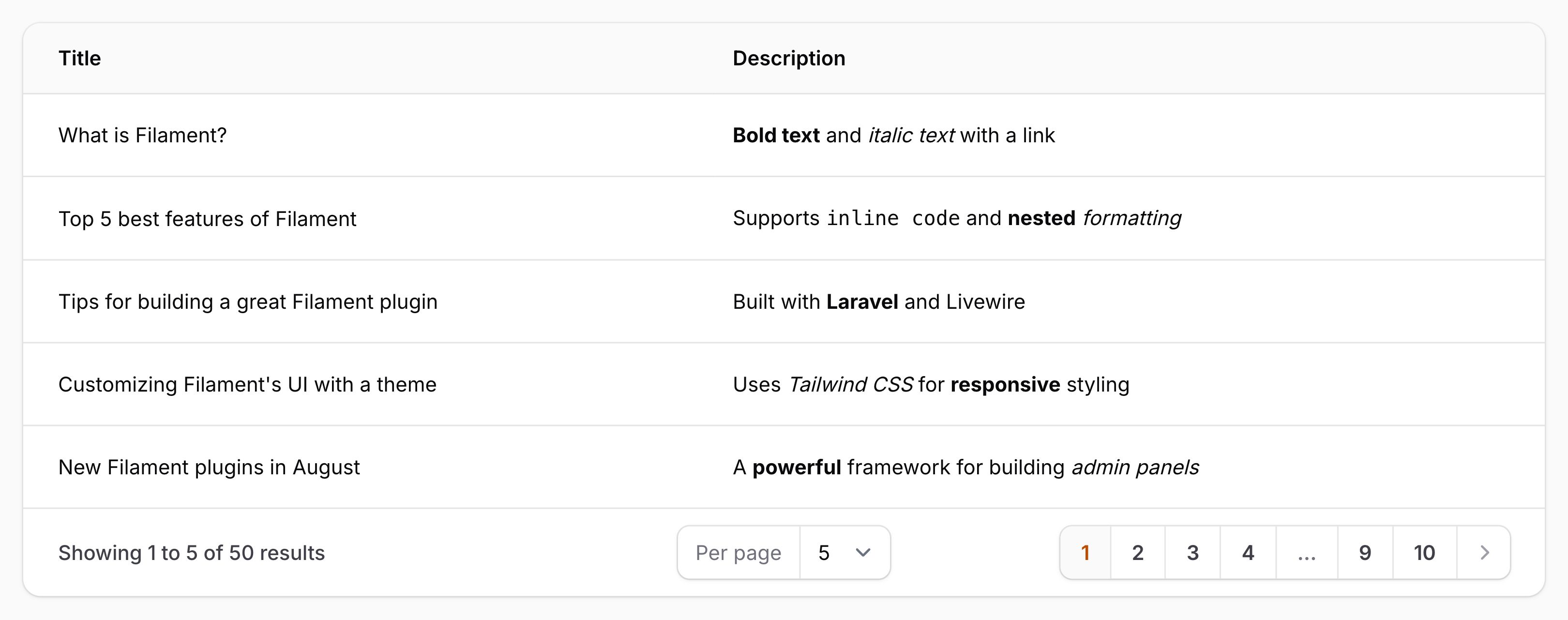 Text column with Markdown rendering