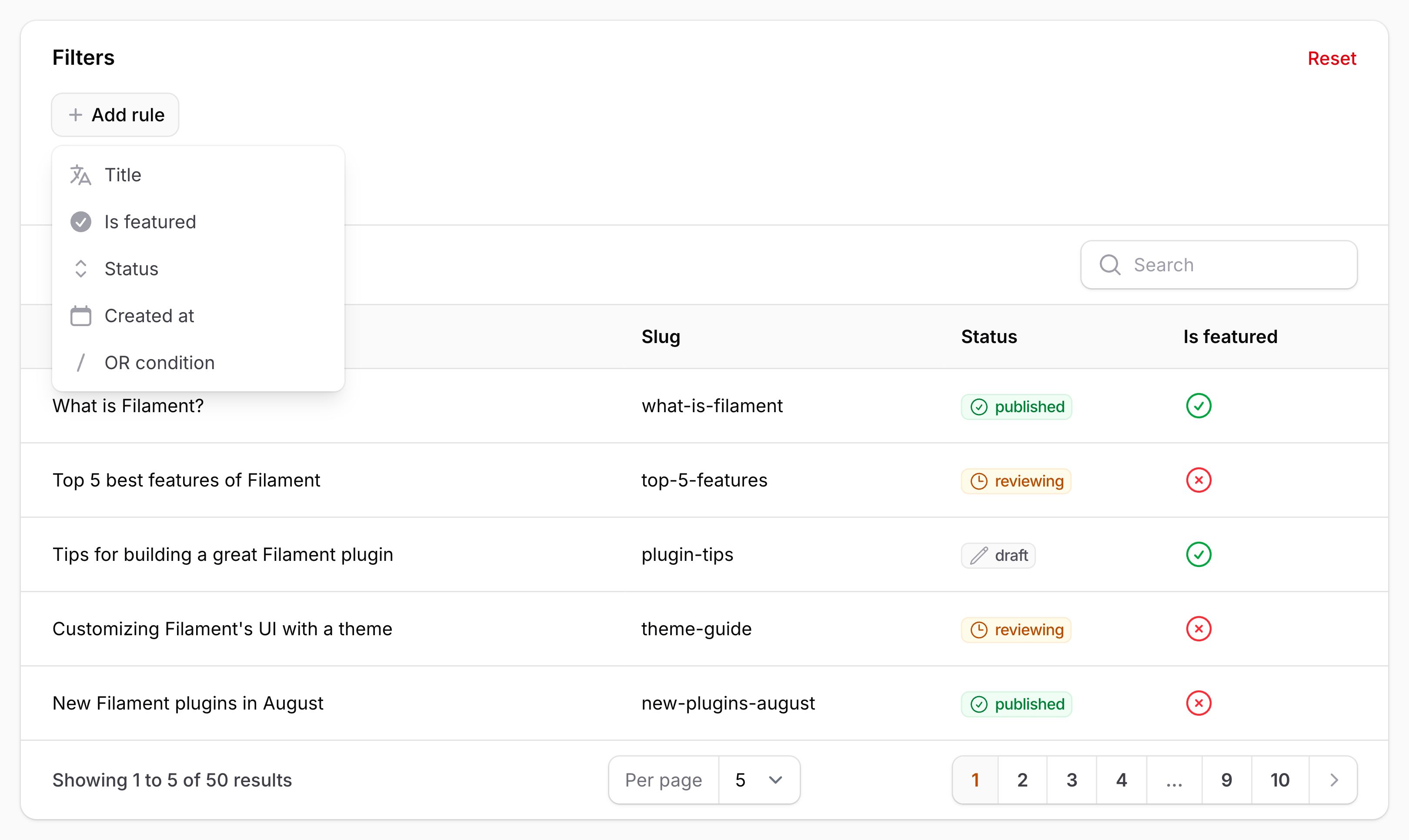 Query builder filter