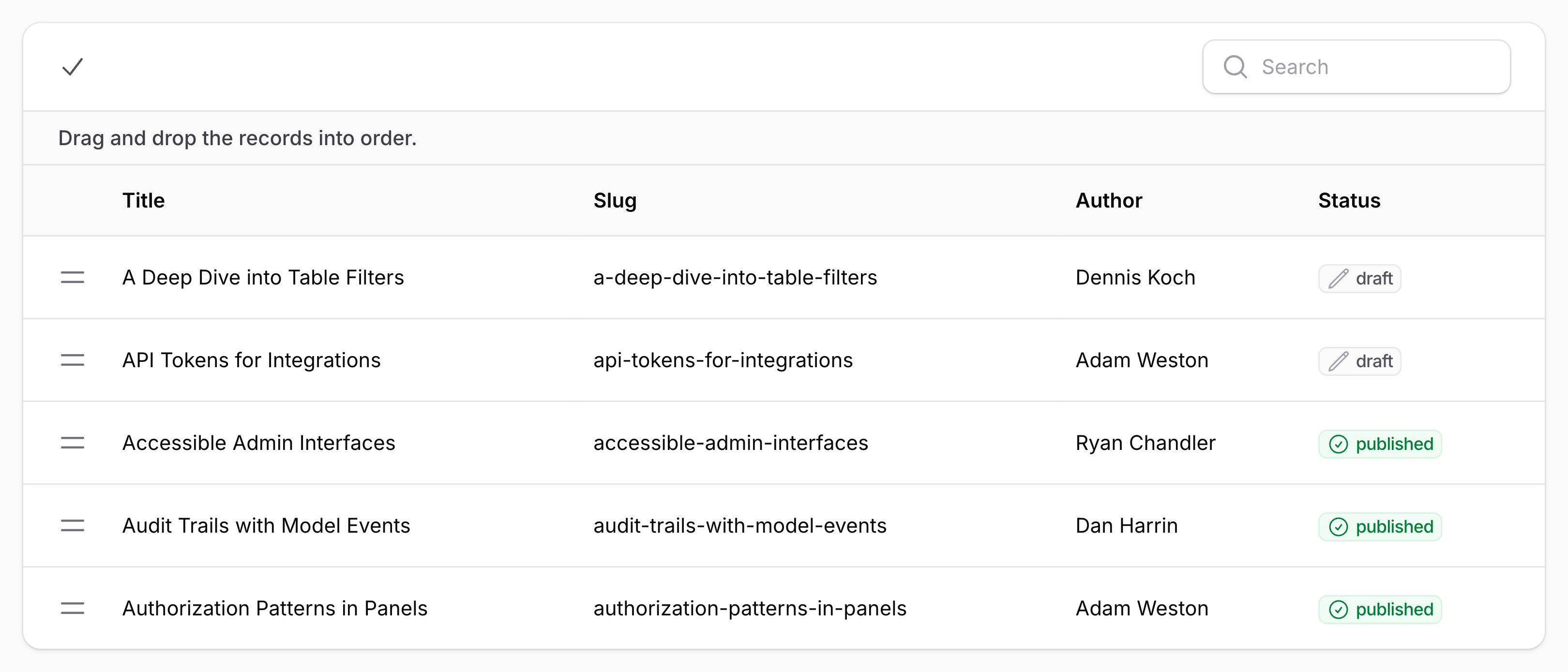 Table with reorderable rows
