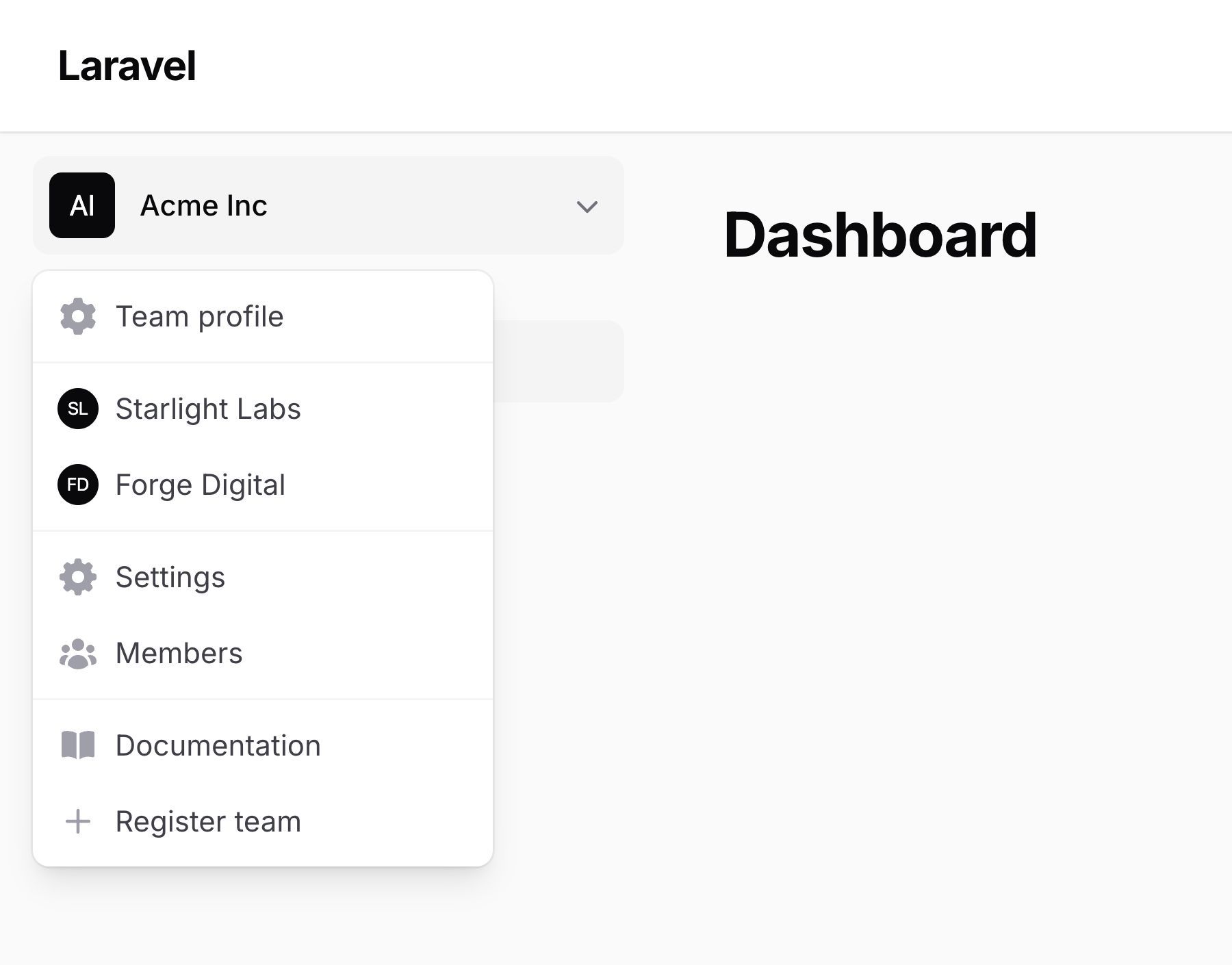 Tenant menu items split into separate groups